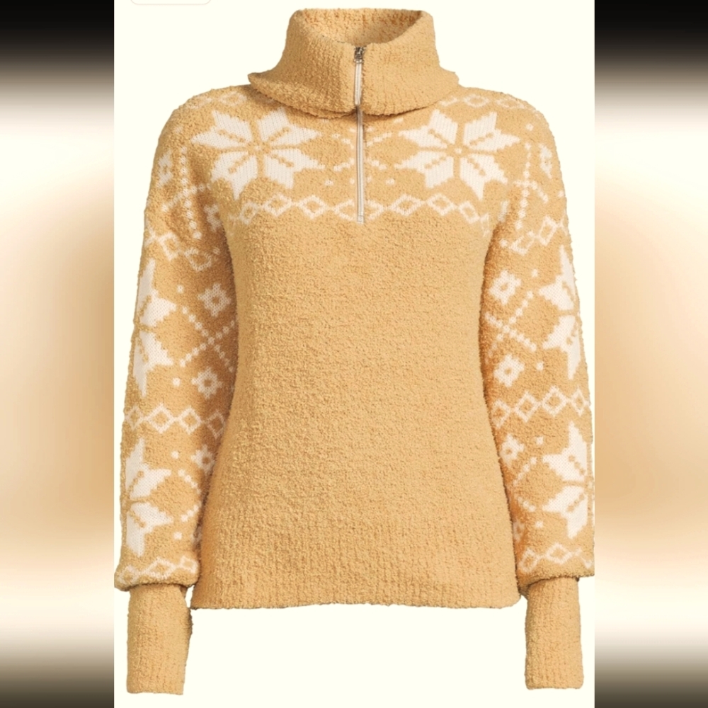 Time & Tru Quarter Zip Pullover Seater Beige Nordic Sz Medium